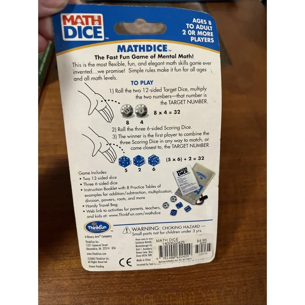 ThinkFun Math Dice Game NOS Sealed STEM Mental Math Ages 8+ Homeschooling  2003